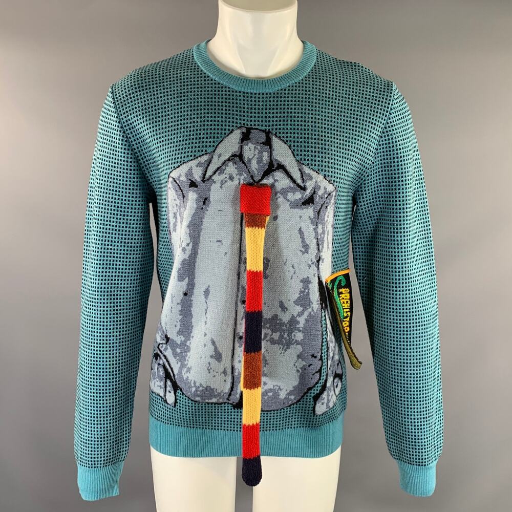 JW ANDERSON Size M Blue Multi Color Knitted Wool Blend Crew Neck Sweater